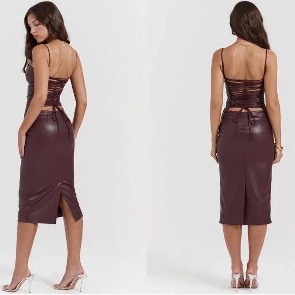 HOUSE OF CB 'Jalena' Mulberry Vegan Leather Lace Back Dress NWOT - www.rajagirimanappuram.com HOUSE OF CB 'Jalena' Mulberry Vegan Leather Lace Back Dress NWOT - www.rajagirimanappuram.com